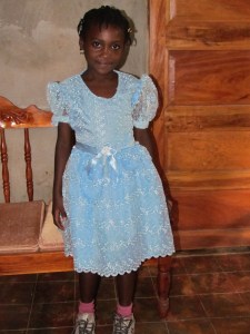 Roseberline in her new dress- a gift from her sponsor!